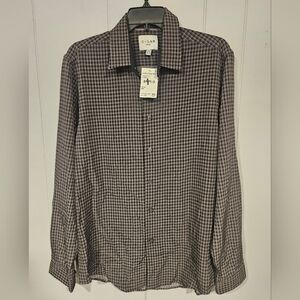 C-LAB NYC Slim Fit Plaid 4Way Stretch Dress Shirt Gray Large 16-1/2 34/35 NWT